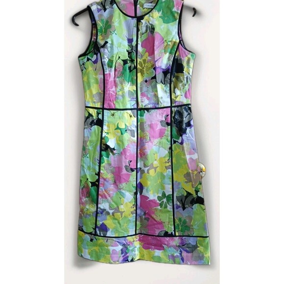 Calvin Klein Dress Womens 6 Watercolor Floral Sleeveless Sheath Artsy Career - Picture 2 of 16